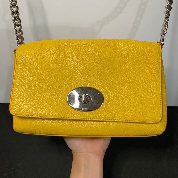 Coach Purse Small Crosstown Crossbody Bag in Yellow With Chain Detail & Turnlock - Picture 2 of 15
